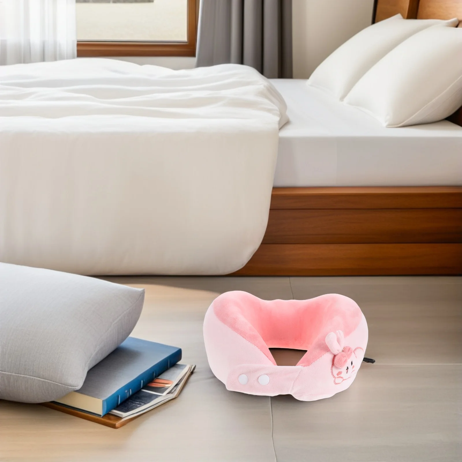 

1Set Cute Neck Pillow and Eye Mask Set U Shaped Nap Pillow for Travel Car Airplane Office Portable Sleep Essential