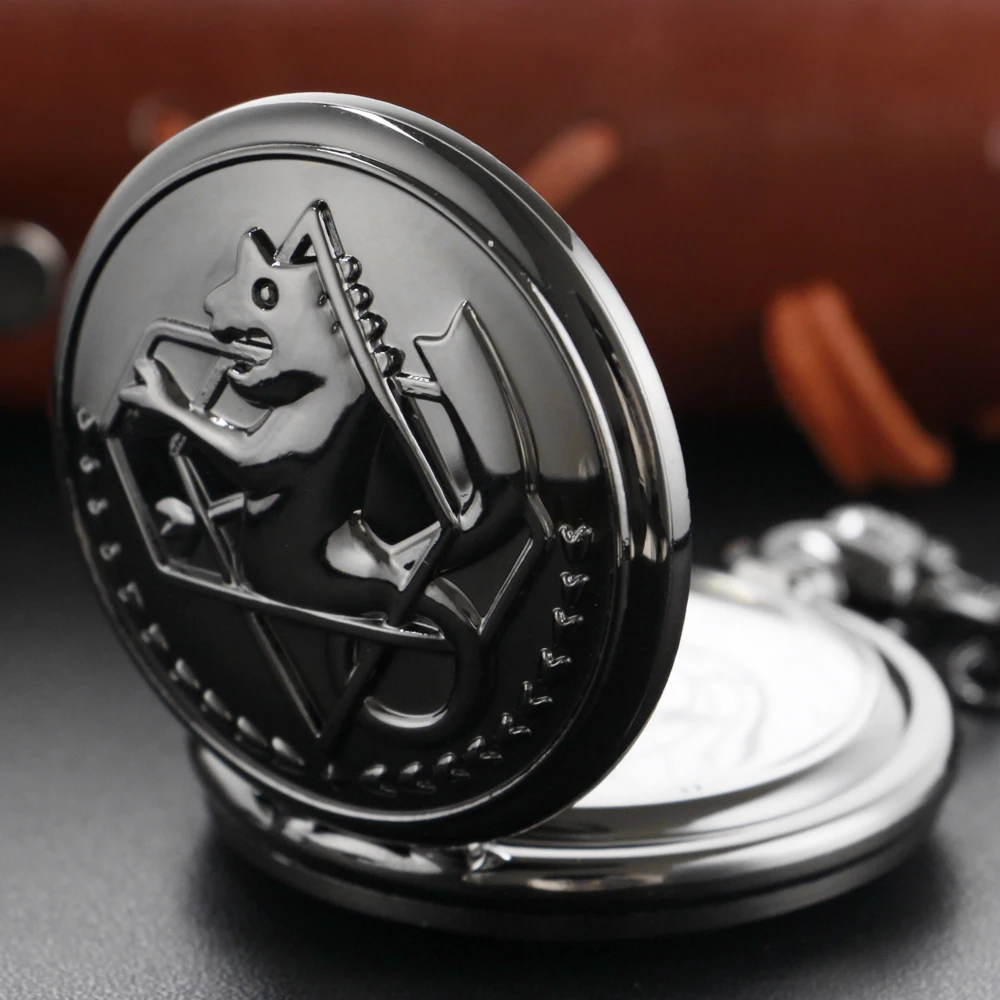 Black Animation Alchemy Pattern Steam Punk Quartz Pocket Pocket Watch Men and Women Universal Decorative Jewelry Necklace Gift