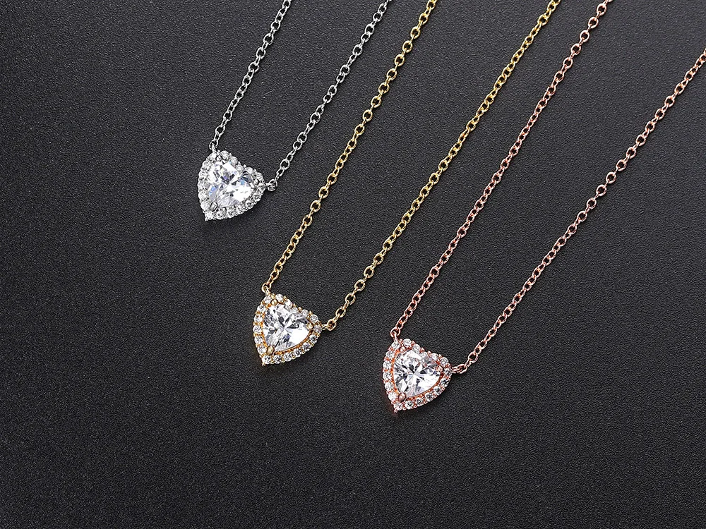 Glitzernde Mehrfarbige Kristallherz-Anhänger-Halsketten für Frauen Romantischer Geburtsstein Zirkon Hochzeitskette Choker Trendschmuck – Detail 7