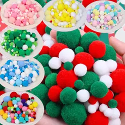 160Pcs Craft Pom Poms Multicolor Small Pompom Macaron Christmas Pom Pom Soft Ball Fuzzy Pompoms Puff Ball 8-30mm Mix for Kid DIY