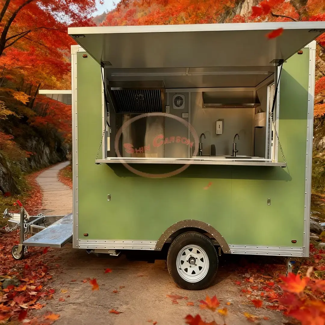 

Fiberglass Food Cart Trailer for Commercial Use with Sink Ventilation System Mobile Kitchen for Catering And Concession
