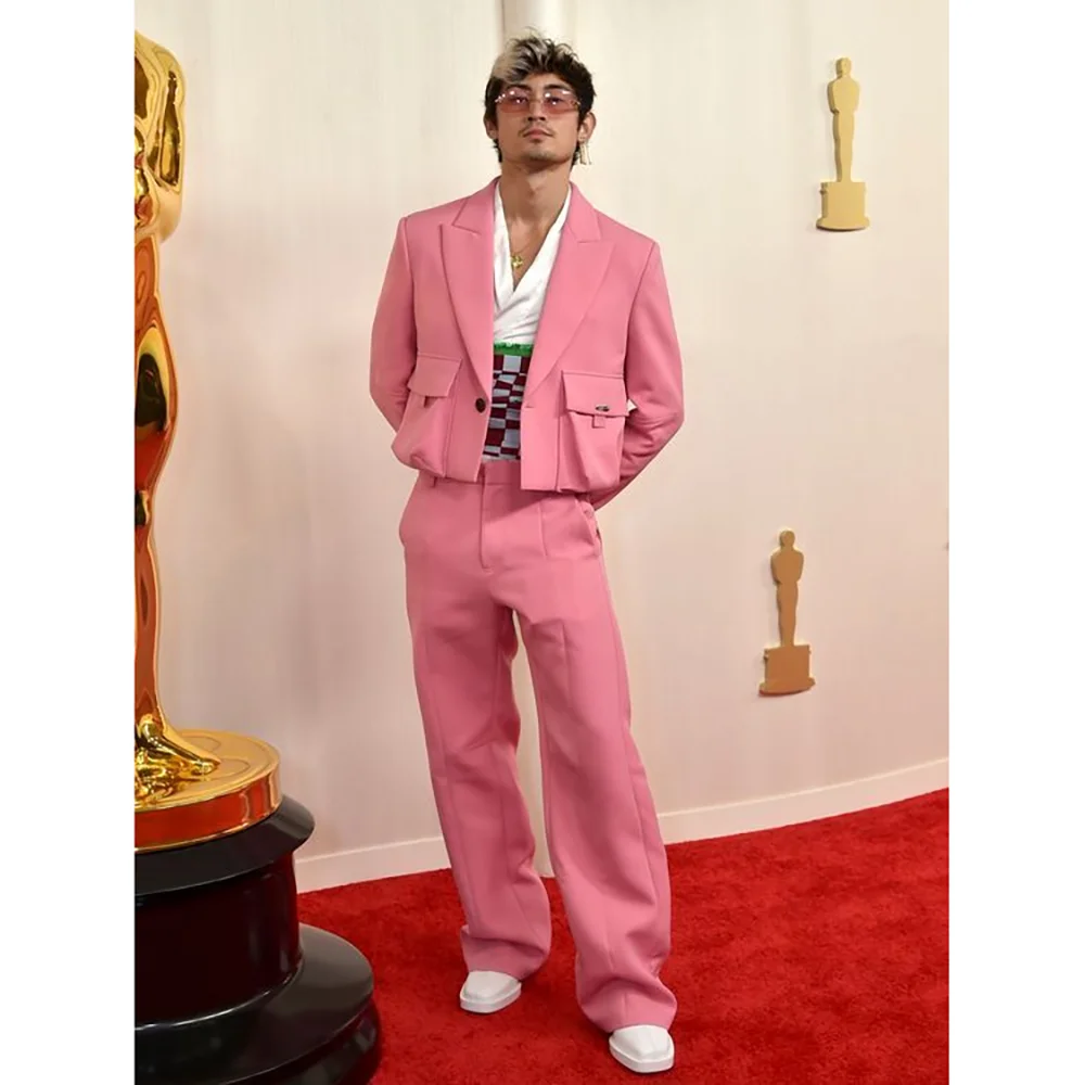 

pink 2 Pieces Men's Suit Short Coat Loose Pants Casual Daily Work Commute Social Party Male Clothing