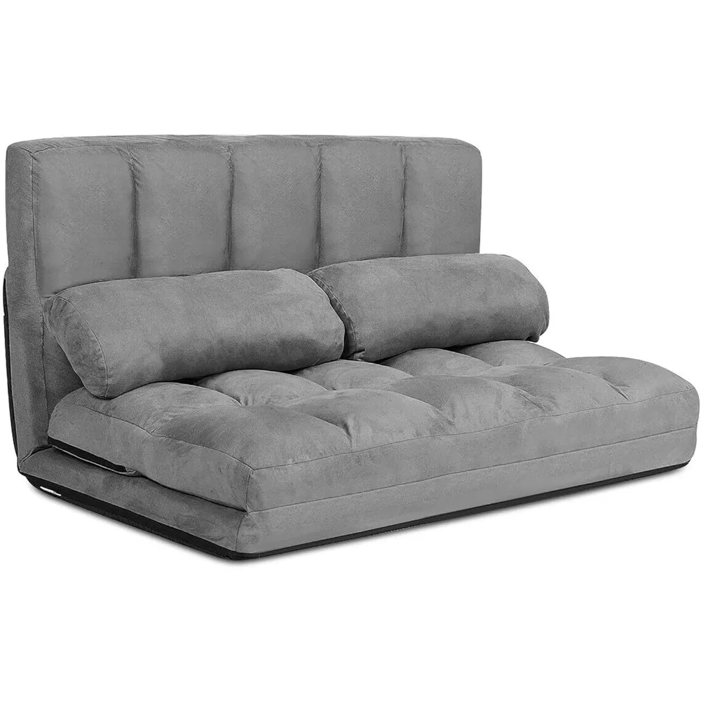 

Foldable Floor Sofa, 6-Position Adjustable Lounge Couch with 2 Pillows & Suede Cloth Cover, Modern Lounge Mattress Video Gaming
