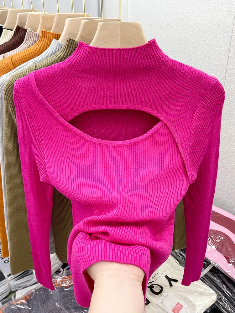 2024 Autumn Winter Sexy Hollow Out Women Sweaters Tops Slim Vintage Jumper Soft Warm Pull Female Casual Pullover Knitted Sweater