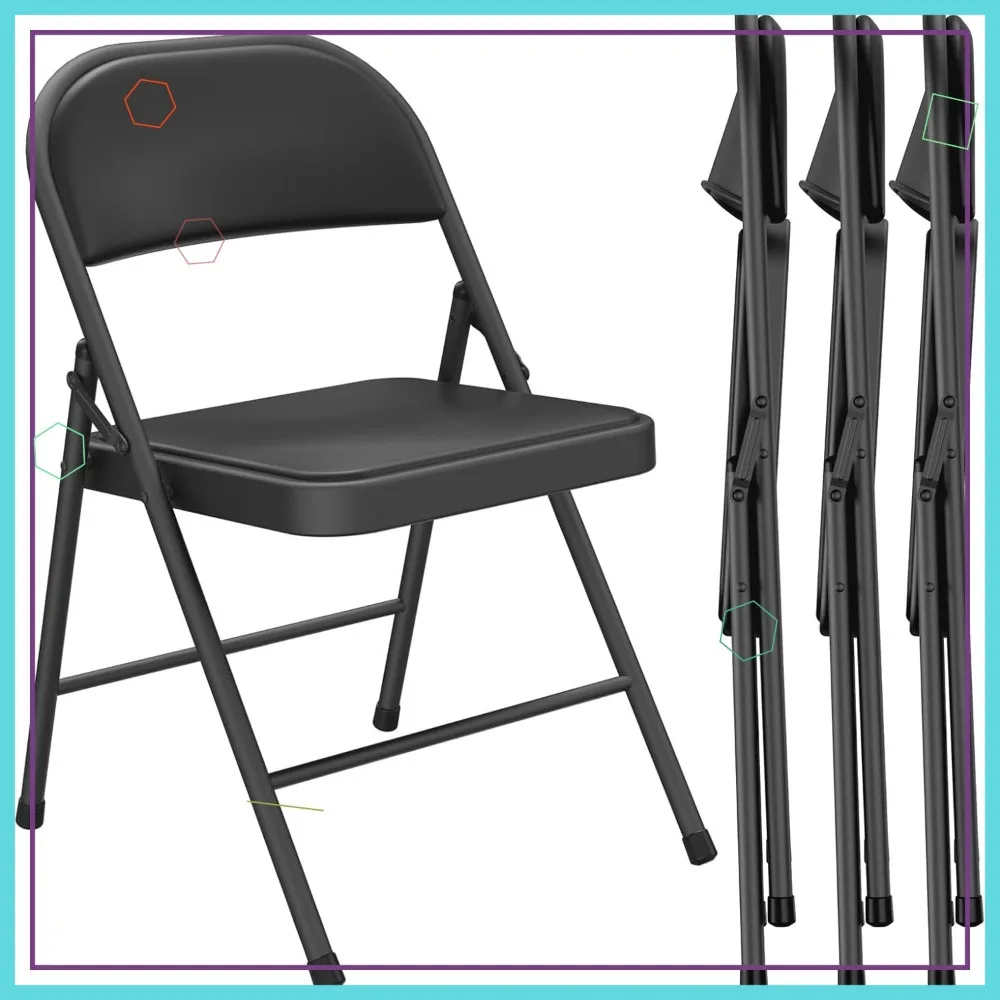

4-Pack Folding Chairs, PU Leather Padded Heavy-Duty Metal Frame for Indoor and Outdoor Use