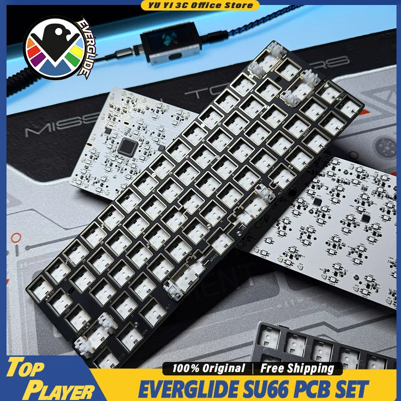 Kit de PCB para Teclado Gamer Everglide SU66 com Estabilizadores de Interruptor Magnético, Espuma FR4 e Placa de Carbono Prata de Alumínio para Case G