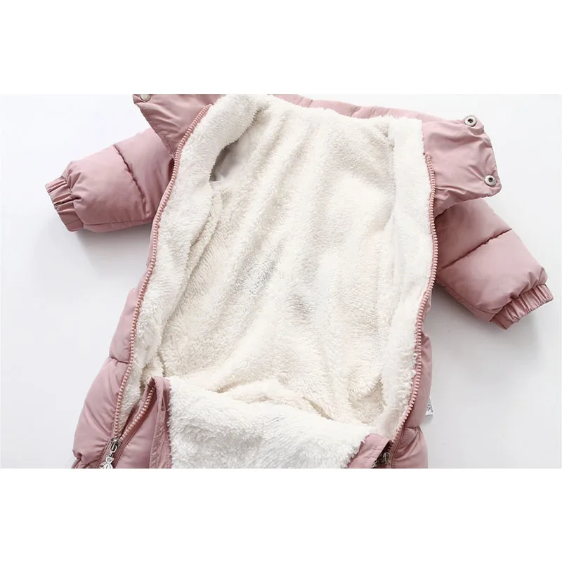 0-18M Baby Rompers 4PCS Set Winter Warm Fleece Lining Jumpsuits+Detachable Hat+Gloves+Foot cover Children Snowsuits Boys Girls