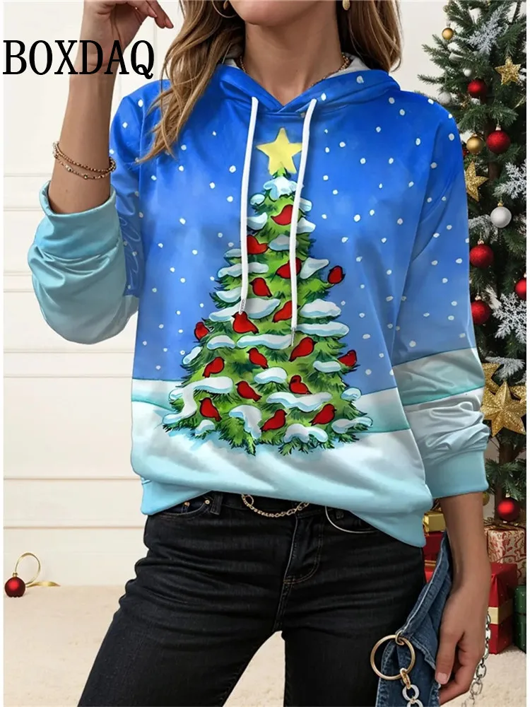 Funny Christmas Theme Women\'s Hoodies 3D Print Santa Claus Fashion Casual Sweatshirts Loose Hooded Pullovers Winter Clothing New