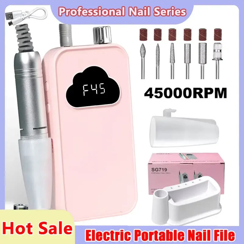 

Profesional 45000RPM Electric Nail Drill Rechargeable Electric Portable Nail Sander File for Gel Nails Polishing Salon Tool