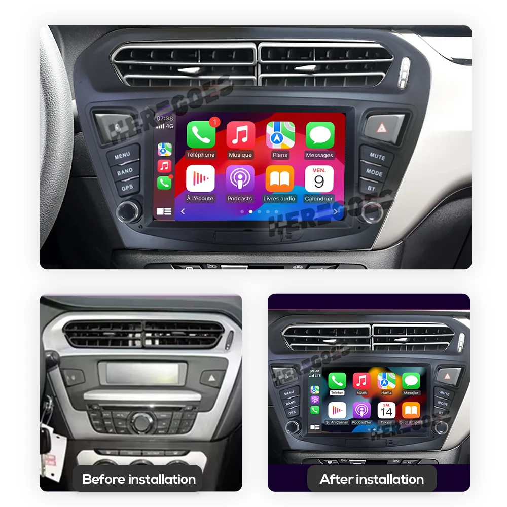 Carplay Android 14 Car Radio GPS Navigation Stereo Multimedia Player 12G Wifi Bluetooth For Peugeot 301 Citroen Elysee 2013-2018