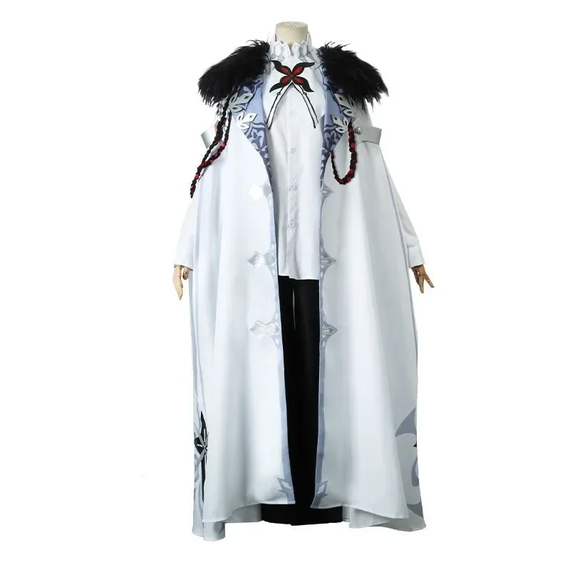 Arlecchino Costume Cosplay Genshin Impact Fatui The Knave parrucca mantello camicia pantaloni colletto vestito Halloween natale vestiti femminili