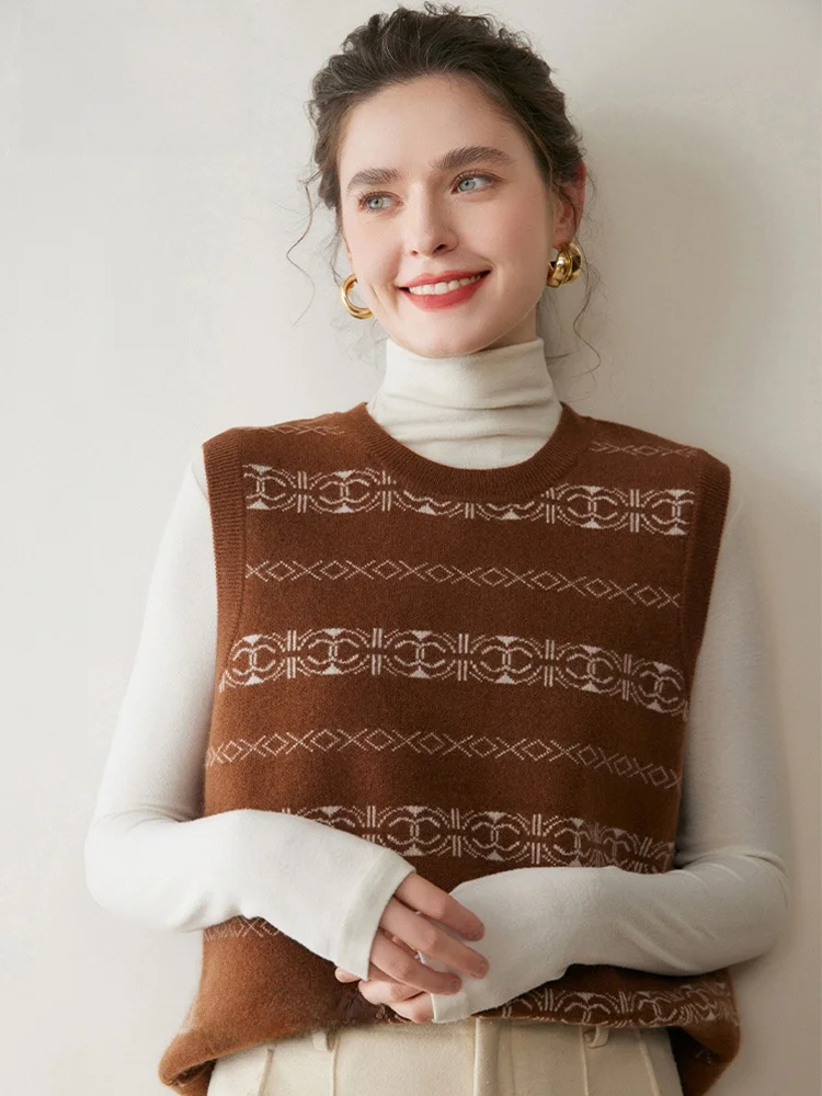 

Exquisite round Ne Svel Camere Vest Women's Loose Knitted Sweater Ba Split Embroidery Comfortable Daily Wear