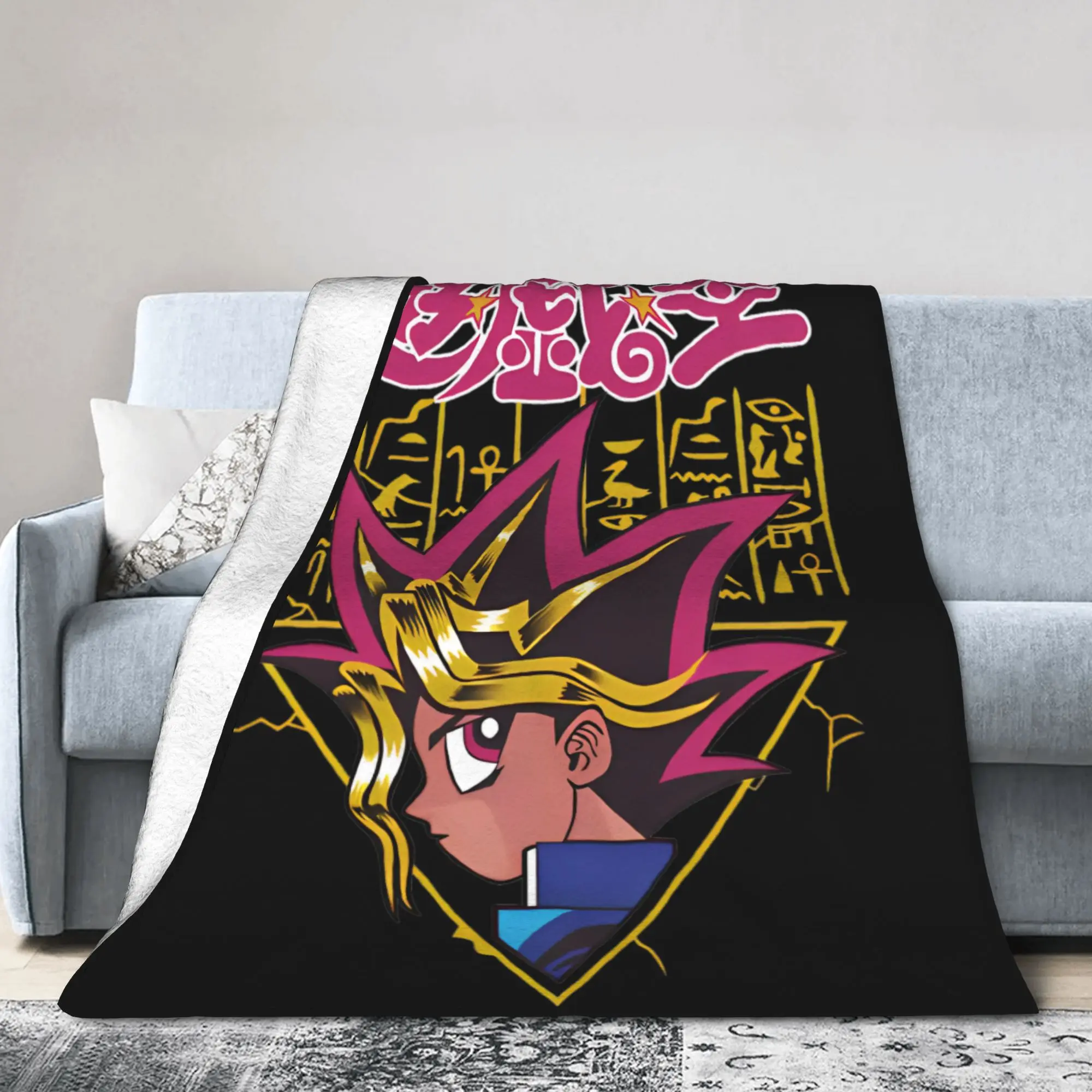 Duel Master - Egyptian Cards  Knitted Blankets Fleece Yu-Gi-Oh! Super Warm Throw Blanket for Car Sofa Couch Bedspread