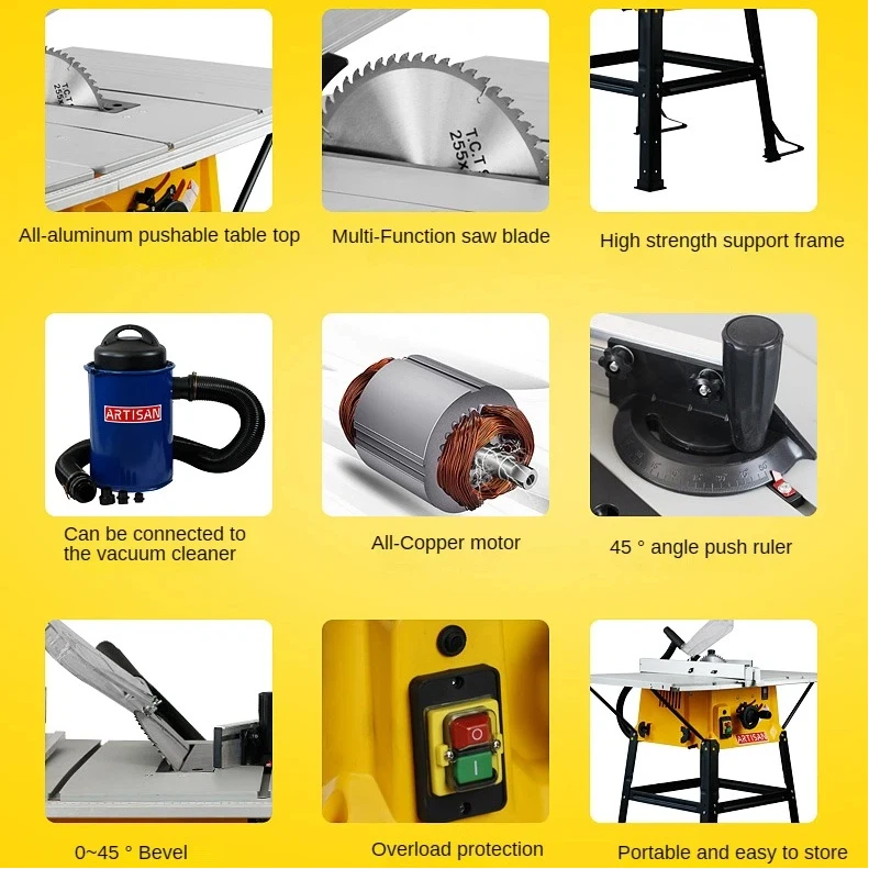 ZJ555 Portable Horizontal Woodworking Table with Sliding Table Saw Machine Smooth Cutting Easy Project Cleaning