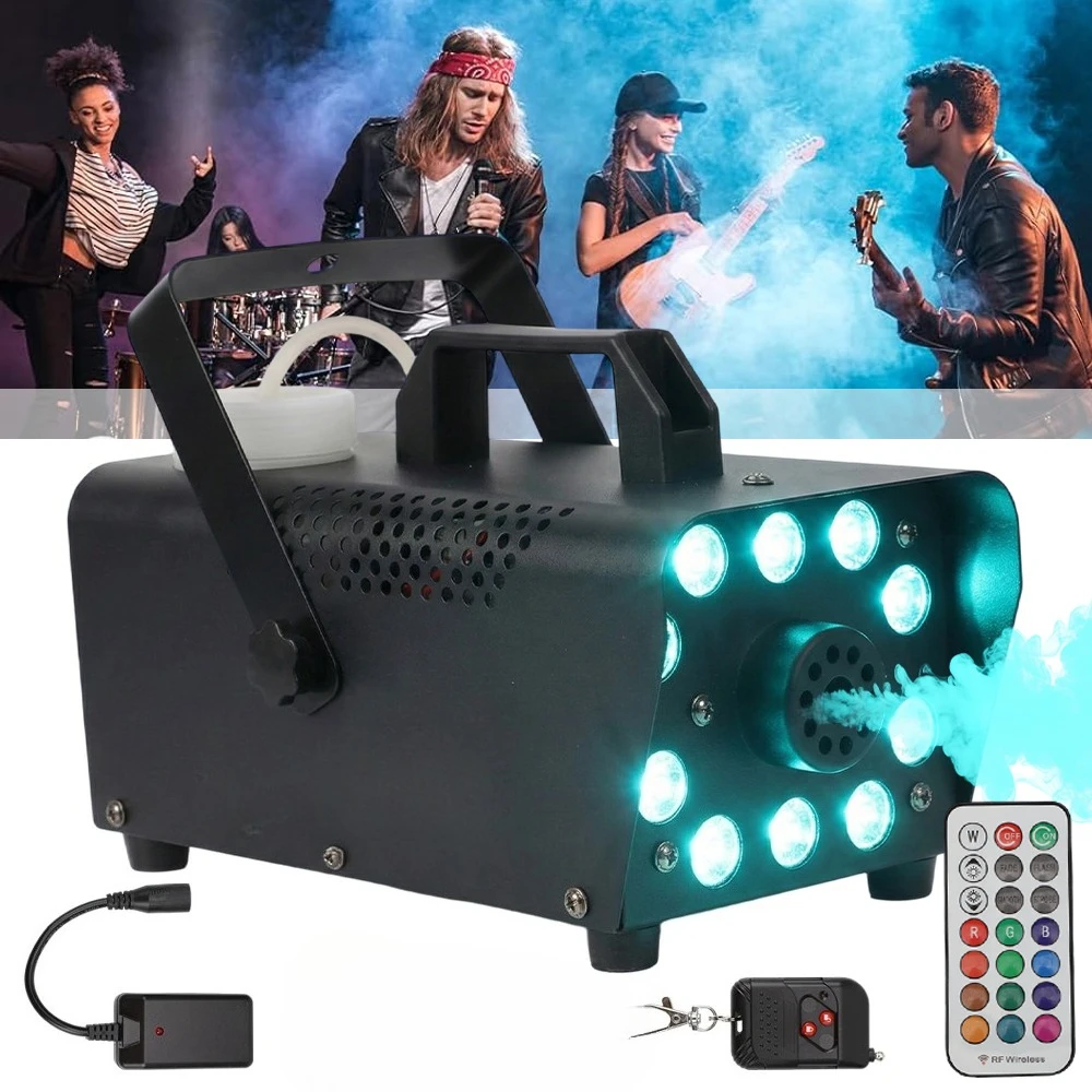 Generador portátil de efectos de humo, mini máquina de niebla, 13 colores de luz ajustables, 2 controles remotos inalámbricos, para crear ambiente en escenarios de fiestas de Halloween, Navidad y