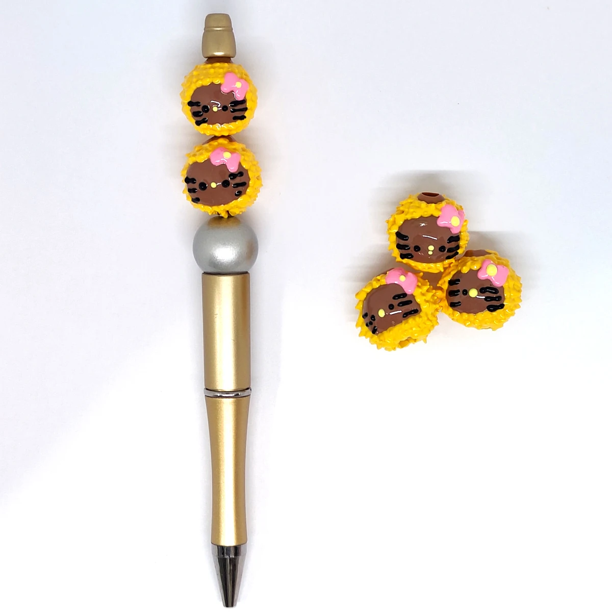 5pcs Creative cartoon cute yellow durian kitten acrylic beads for bead pen accessory diy bracelet