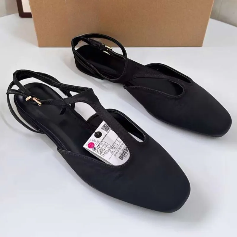 2025 Spring Women Slingback Flats Designer Buckle Ankle Strap Fashion Gold Black Large Size Comfortable Ladies Mary Jane Shoes