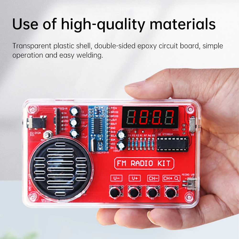 Zestaw radiowy Diy Montaż Fm Płytka drukowana Części produkcyjne Mikrokontroler Produkcja elektroniczna Praktyka spawania RDA5807 8002D