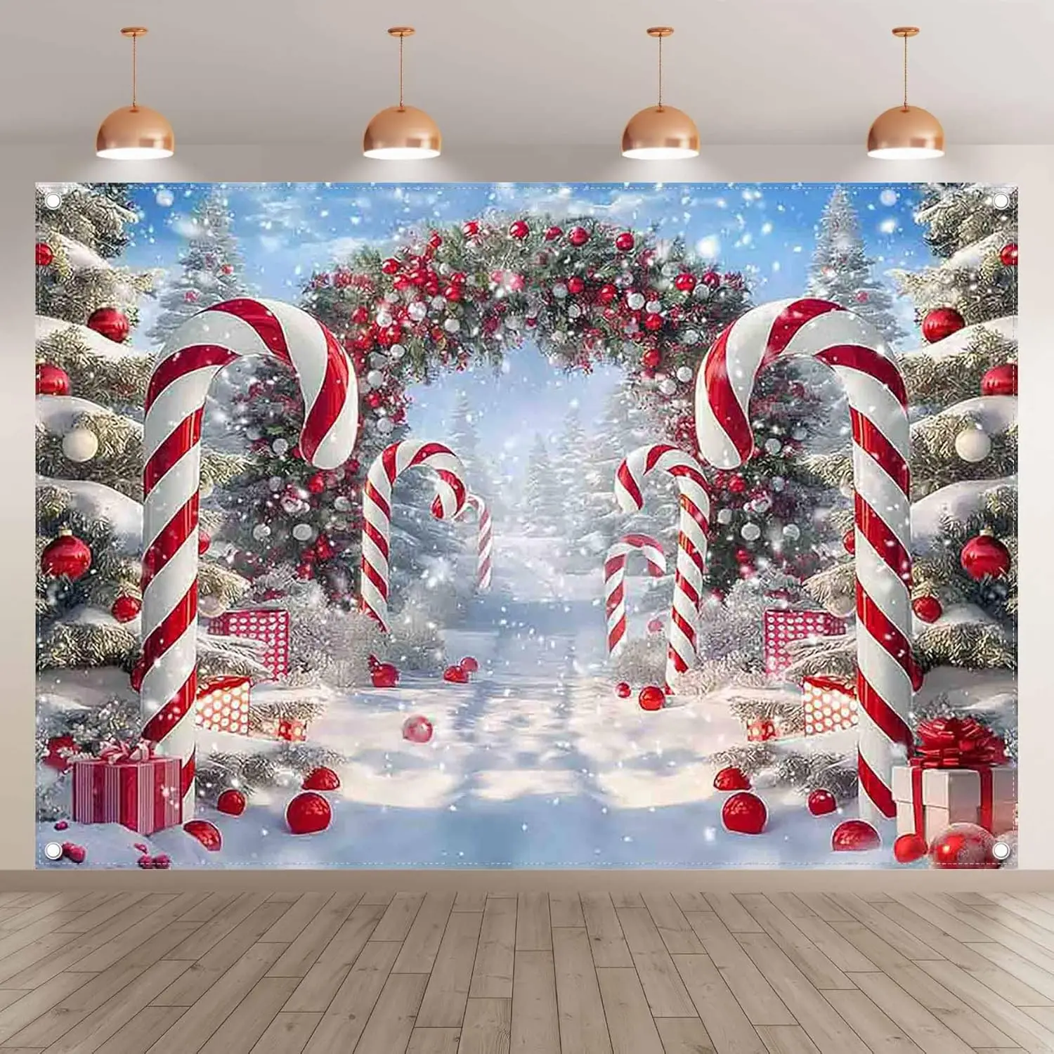 Frohe Weihnachten, Zuckerrohr-Fotografie-Hintergrund, Winterschneeszene, Weihnachtsbaum-Hintergrunddekoration, Festival