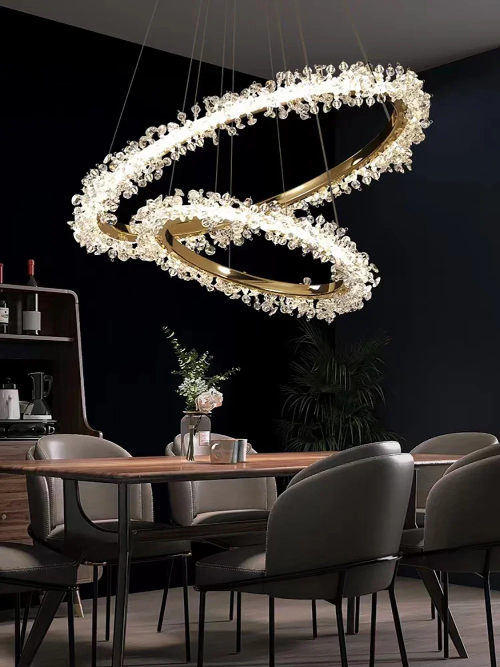 Modern Luxury Crystal Pendant Lamp Designer Dimmable Circular LED Chandeliers For Living Room Dining Room Bedroom Lustre Fixture