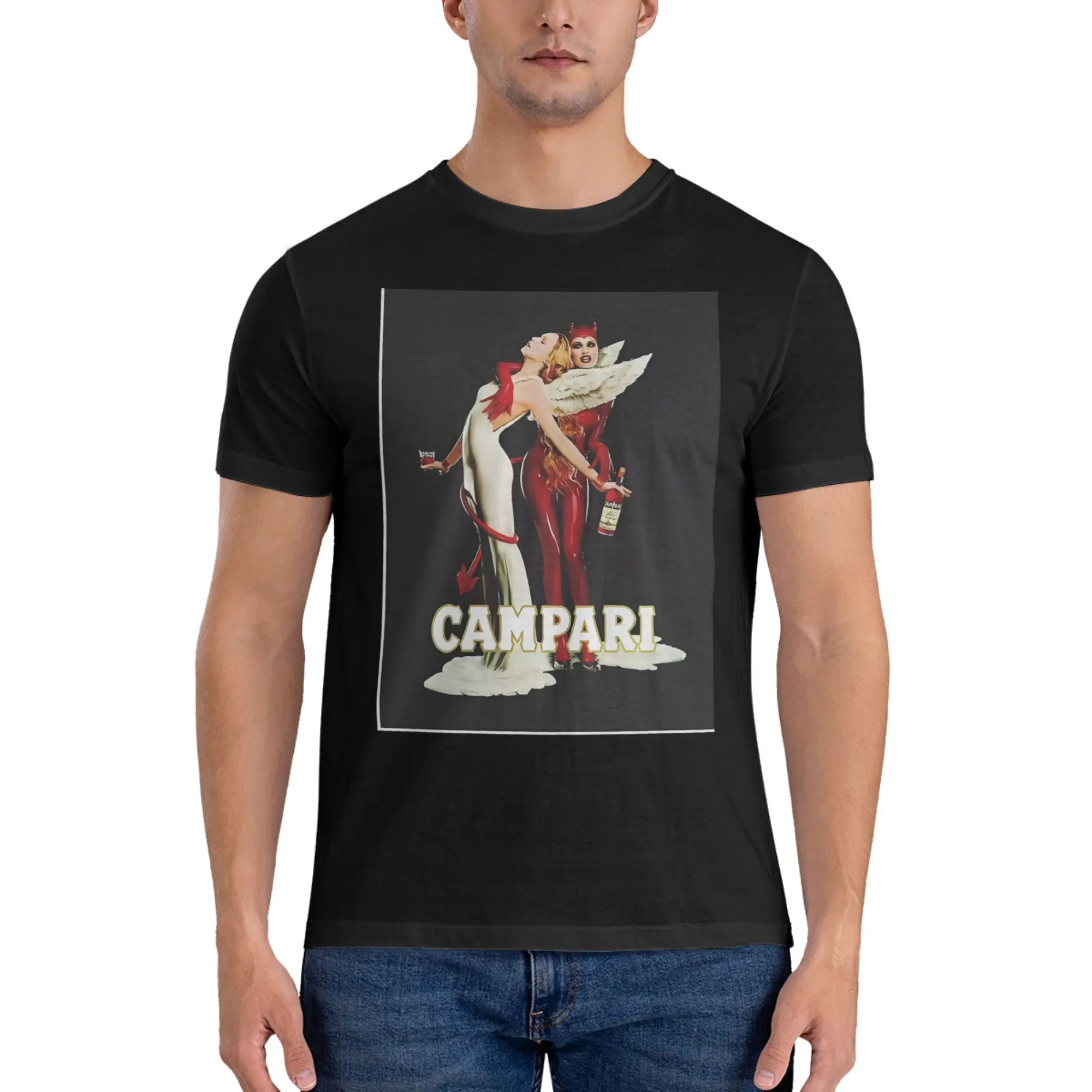 Camiseta literaria roja y blanca de Campari Gils, estilo coreano, con pequeños estampados, manga corta