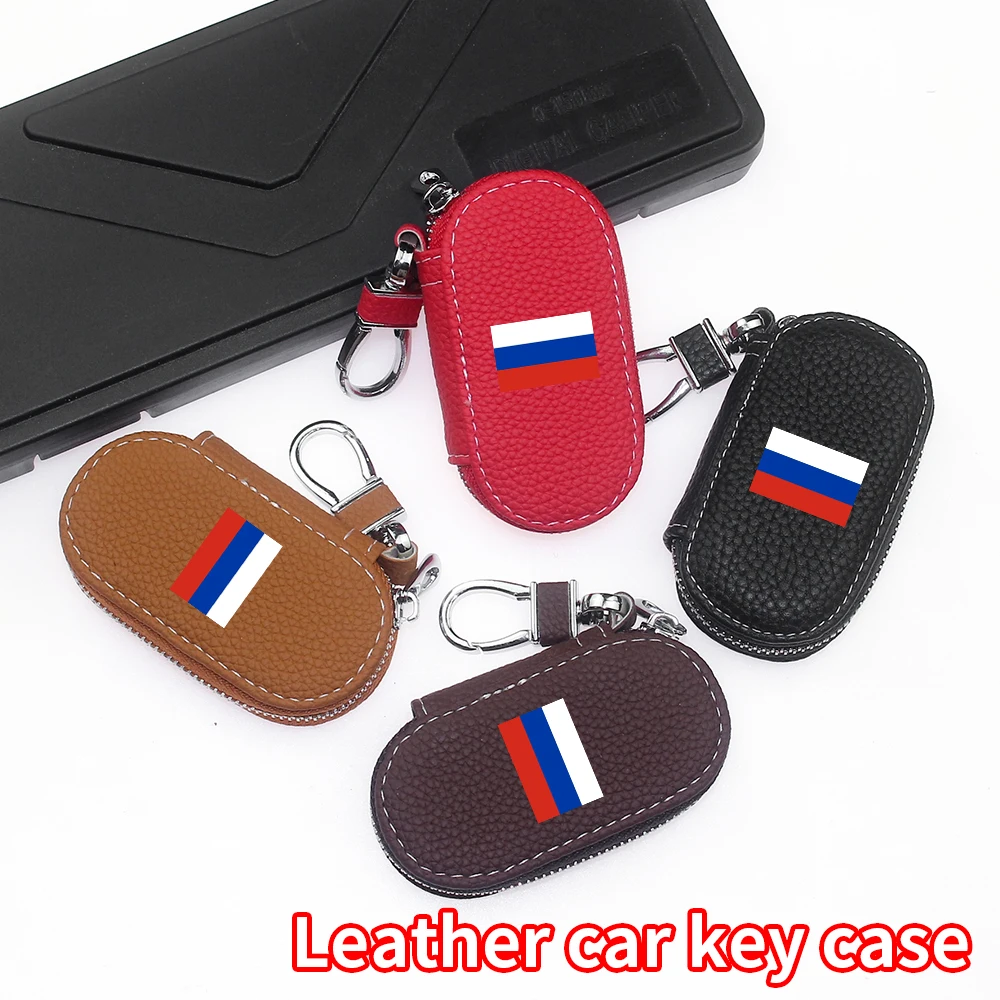 

The Flags Of Russia, Germany, Poland and France Leather Car Key Bag Coin Wallet Accessory Outside Sports Protection Key Package