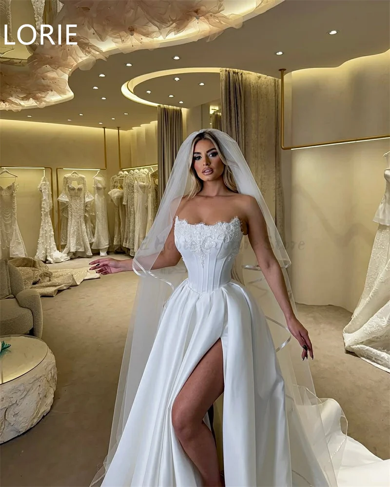 Lorie a linha elegante vestidos de novia vestido de casamento applique lado split vestidos de noiva querida vestido de casamento personalizado 2025