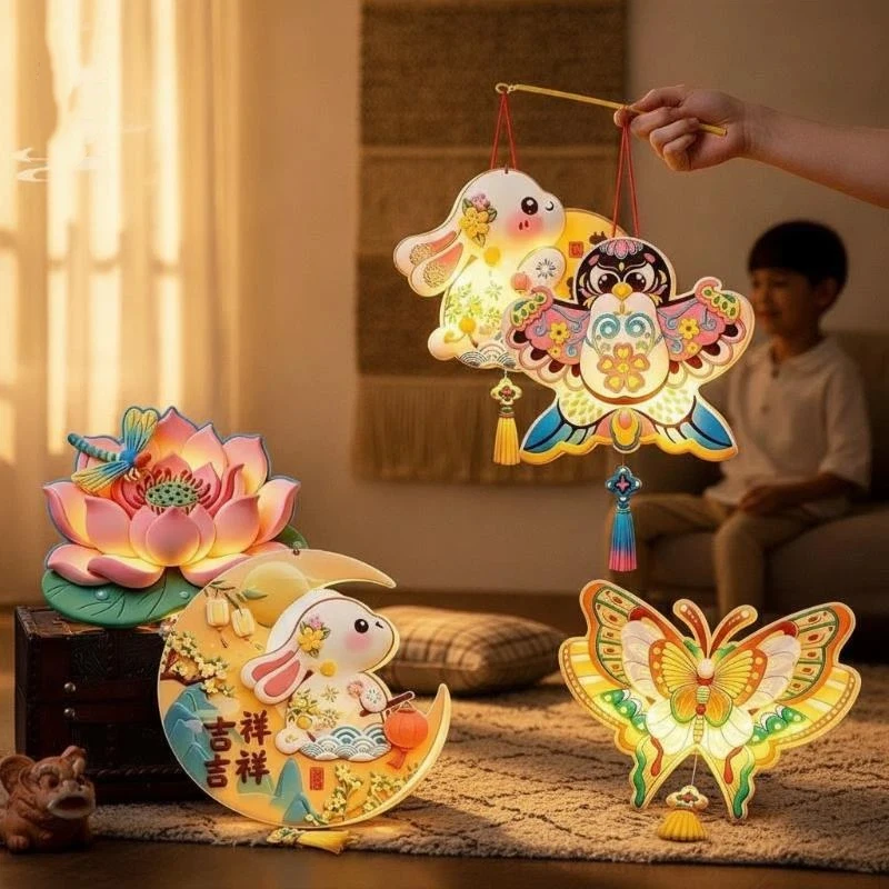 DIY Cartoon Animal Paper Handheld Lantern Creative Educational Toy for 2026 Chinese New Year Mid-Autumn Kids Art Craft Activity