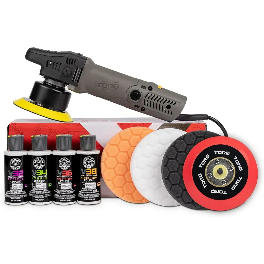 Chemical Guys BUF_503X TORQX Random Orbital Polisher, Pads, Polishes & Compounds Kit - 9 Items