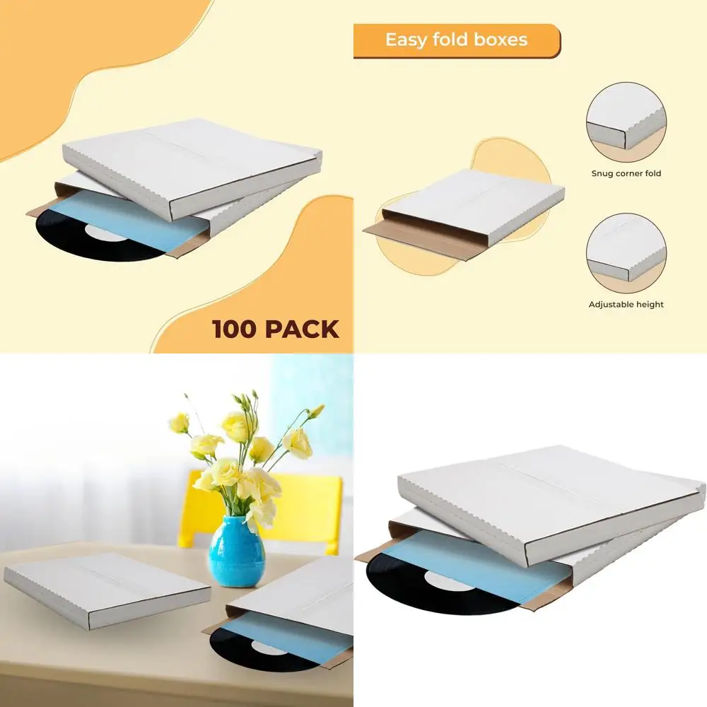 

100-Pack 7.5x7.5x1 Inch Adjustable Height Record Mailers for 45RPM Vinyl Albums and Mailing