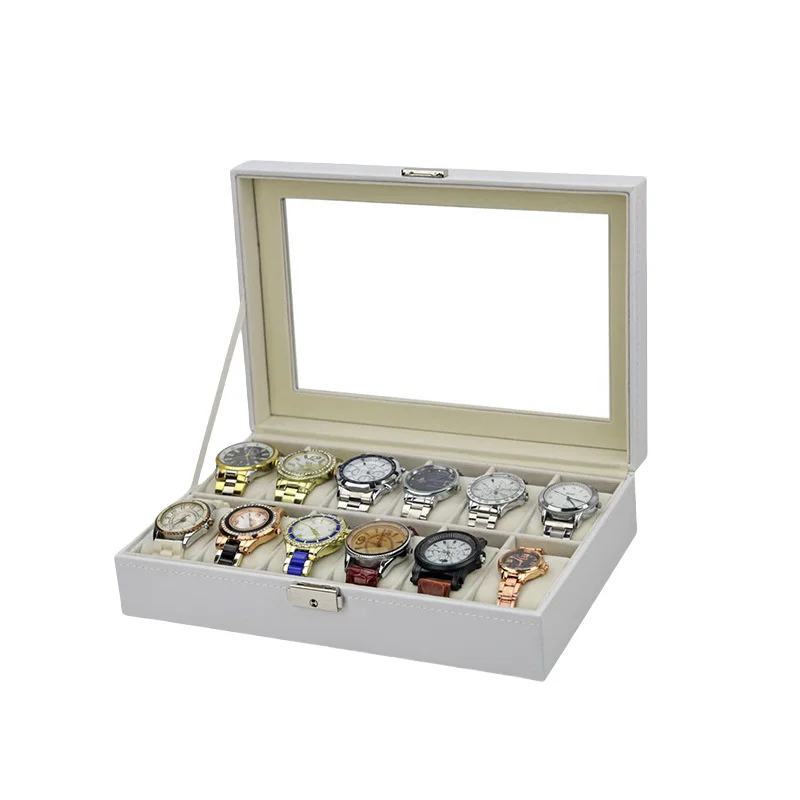 Watch display box white small fresh PU leather watch box 12-bit watch storage box counter