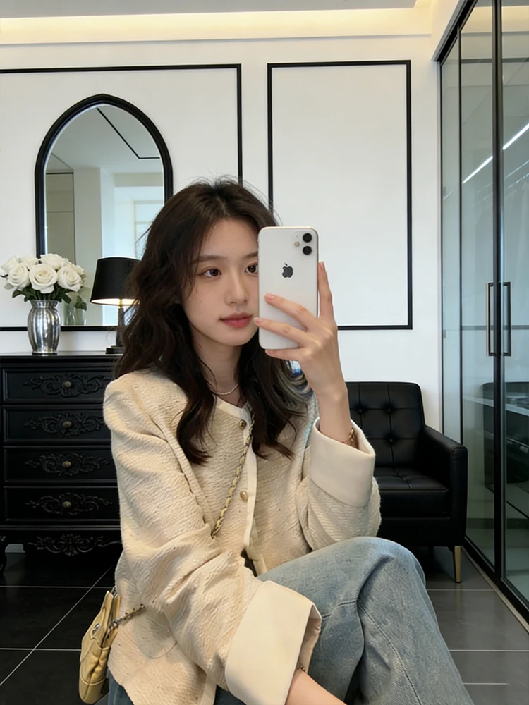 

Faionable ort Outerwear Women's Spring Autumn 2026 Single Button Ele Lady Sle Versatile Warmth Commute Sle Long S...