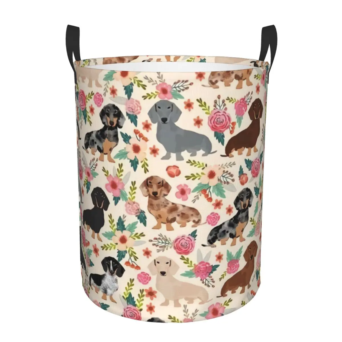 

Custom Doxie Florals Dachshund Laundry Hamper Large Clothes Storage Basket Sausage Dog Lovers Toys Bin Organizer for Boy Girl