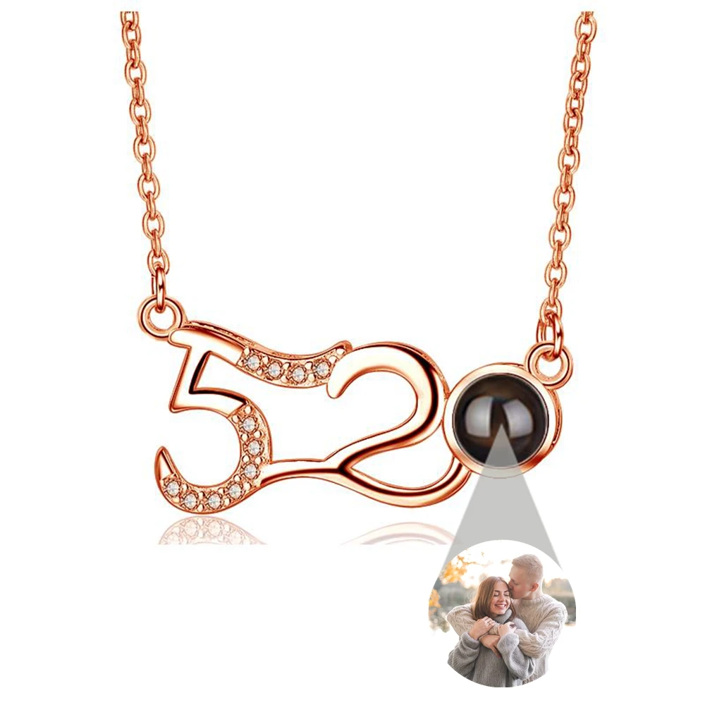 

Custom Photo Projection Photo Necklace for Women 520 Pendant Necklace Girlfriend Lovers Memory Personalized Gift Jewelry