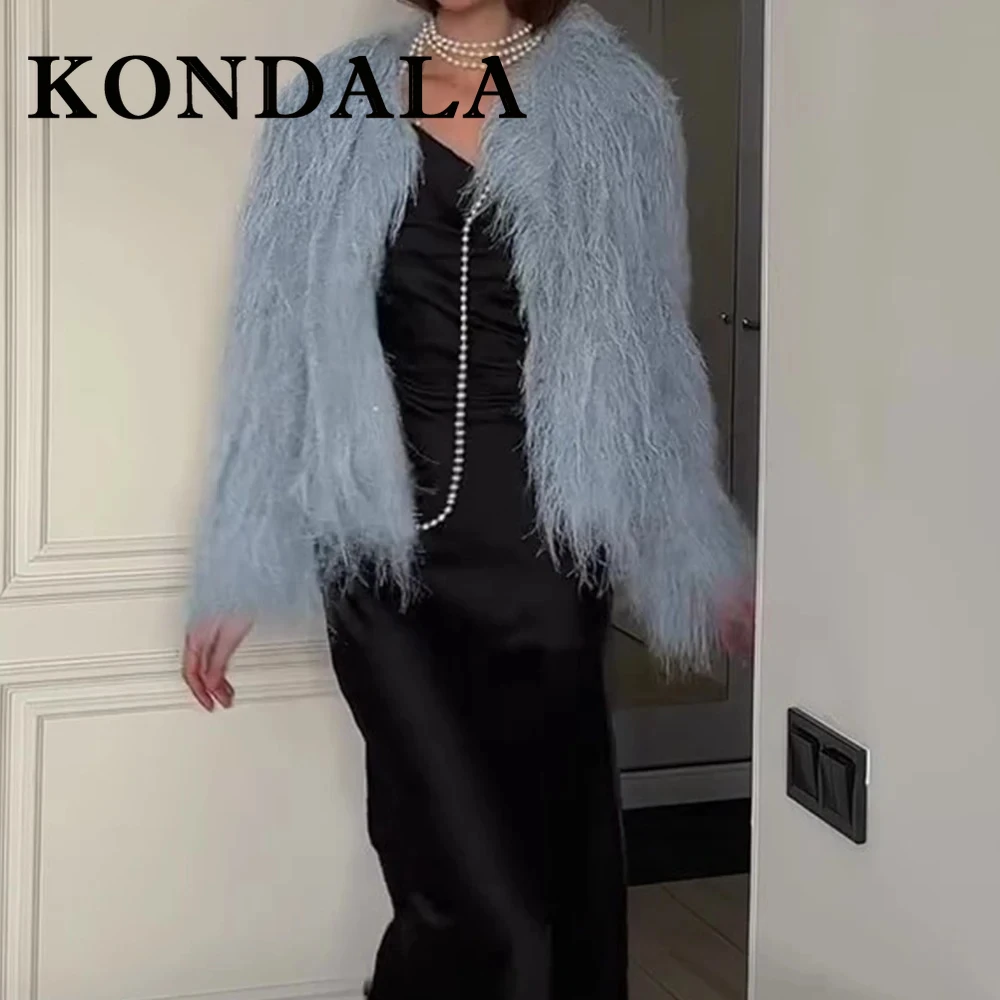 Kondala chique borla azul aniversário casaco curto moda 2025 vintage feminino elegante couro falso outwear noite festa outono y2k jaqueta