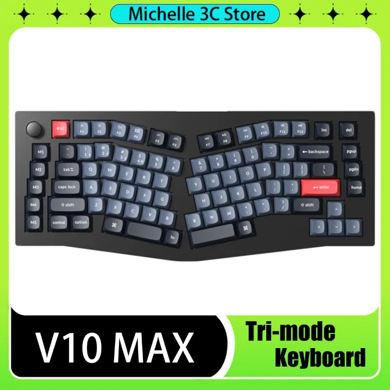 

V10MAX Tri-mode Wireless Mechanical Keyboard Alice Layout QMK/VIA GATERON Brown Axis Gasket Structure Gaming Keyboard Mac/Win