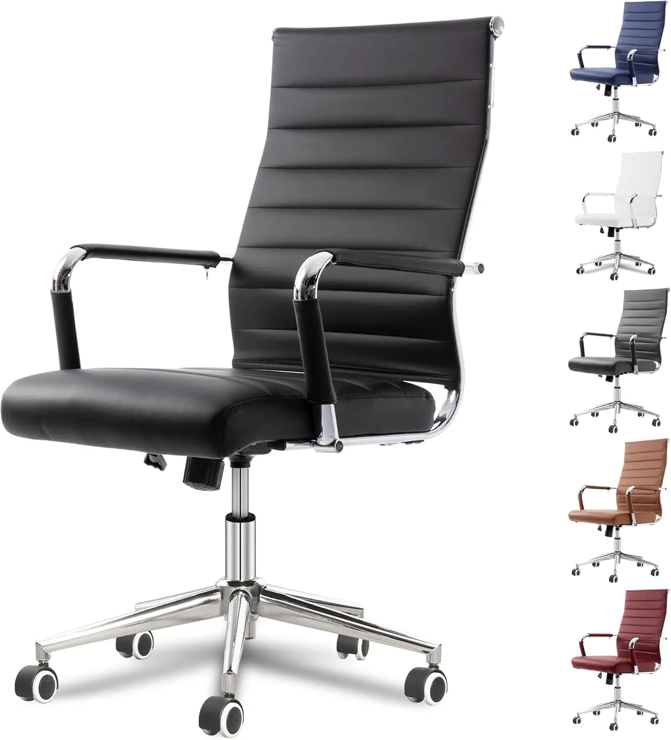 

Ergonomic Leather Conference Chair - Adjustable Swivel Rolling (Black)
