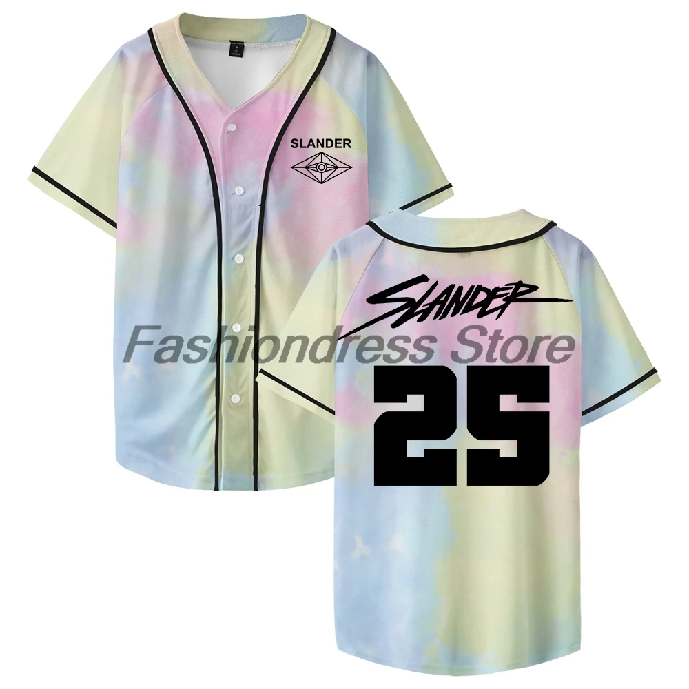 Slander DJ Music Festival Jersey Baseball Jacket Shirts V-Neck Short Sleeve Button-Down Tee Women Men Streetwear Tops