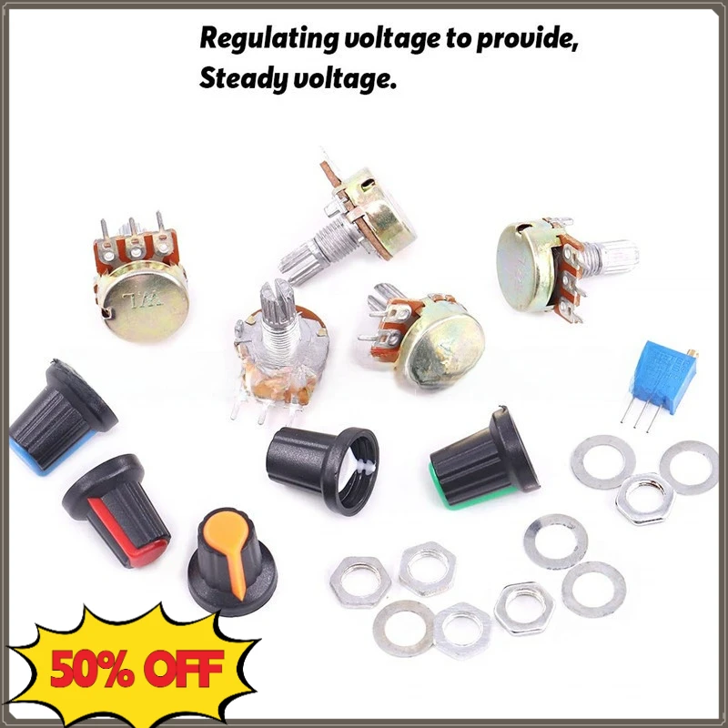 30PCS 1K-500K Ohm Potentiometer Kit - Knurled Shaft Rotary + Trimmer Potentiometer Electronic Components