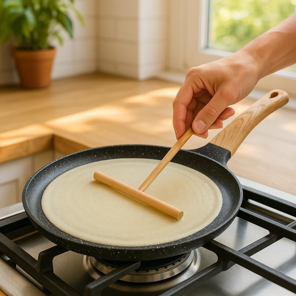 

20/24/28cm Frying Pan Flat Bottom with Wooden Spreader Pizza Pancake Pan Non-Stick Kitchen Cookware Cooking Pot