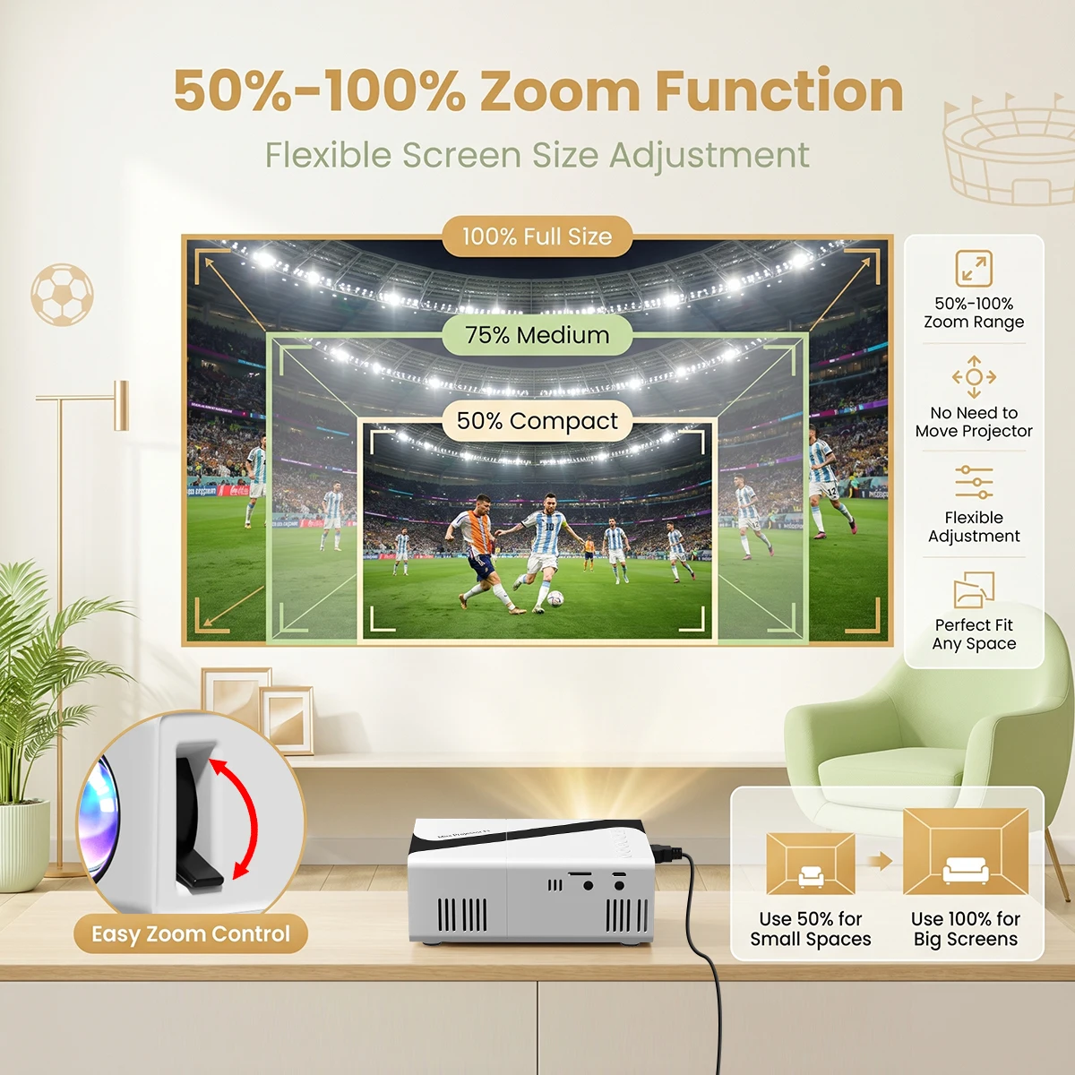 Portable Projector 4K Decoding 720P Native Supports Mobile Phone Projection, Suitable for IOS/TV Stick/USB/Laptop Other Devices