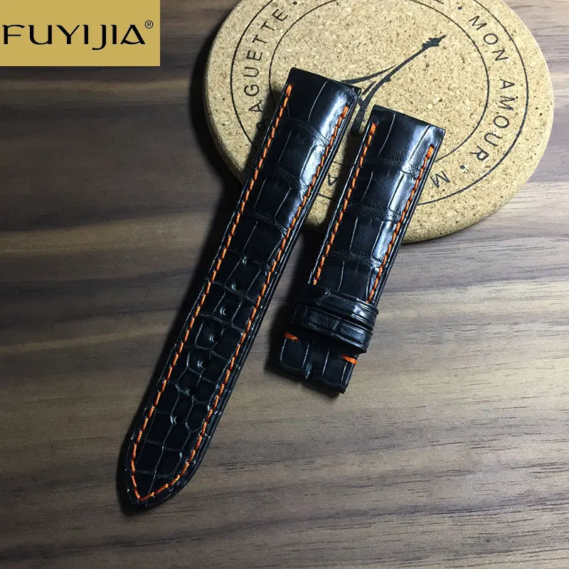 FUYIJIA Men 16MM~22MM Double-Sided Nile Crocodile Skin Watchband Master Handmade Custom Brand Watch Strap Genuine Crocodile Belt