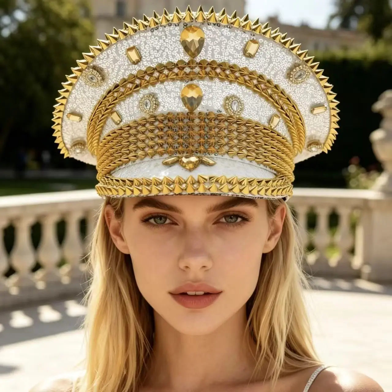 Rhinestone Captain Hat Women, Cosplay Cap, Luxury Festival Hats, Burning Man Halloween Anime Convention Costume Accessories