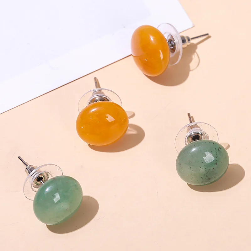 Natural Stone Crystal Colorful Stud Earrings 2024 Retro Personality Simple Agate Jade Mini Earrings Female Jewelry Wholesale