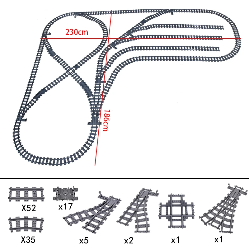 

MOC City Train Left Right Points Flexible Railway Electric Crossing Tracks Rails Forked Straight Curved Building Block Brick Toy