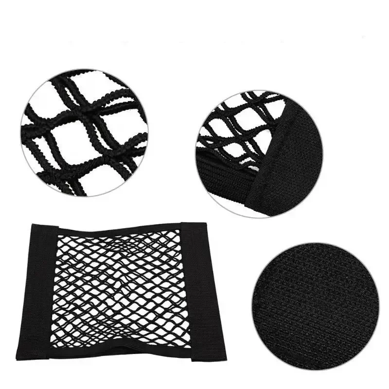 Universal Double Mesh Car Trunk Storage Net Heavy Duty Built In Storage Bag Fixed Cargo Organizer For Auto Trunk