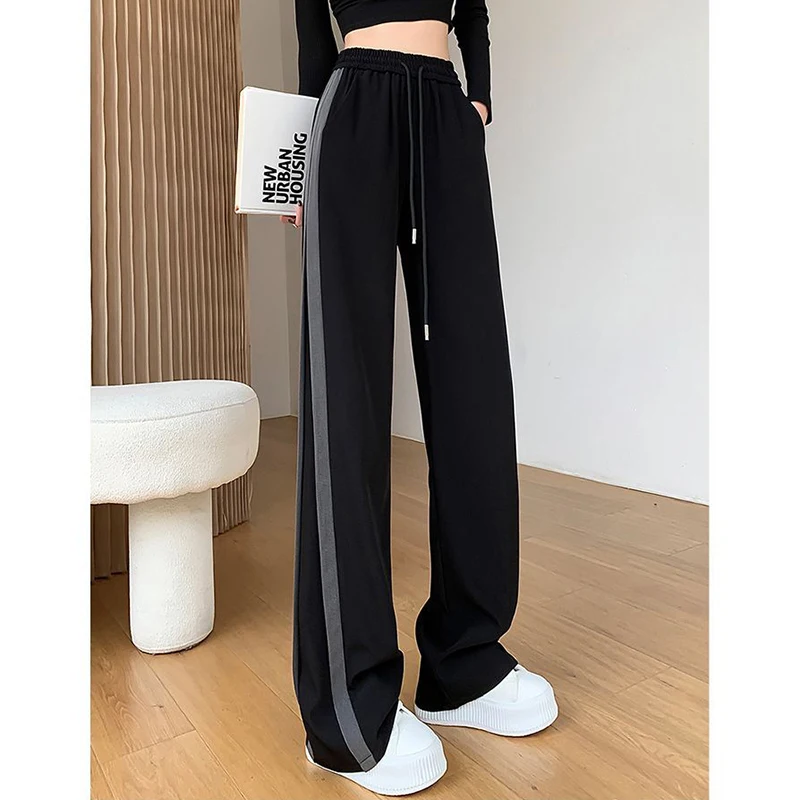 2025 Lady Chic Patchwork High Waist Slacks Hot Sale Girls Designer Loose Fit Trousers Women Fashion Straight Leg Slacks