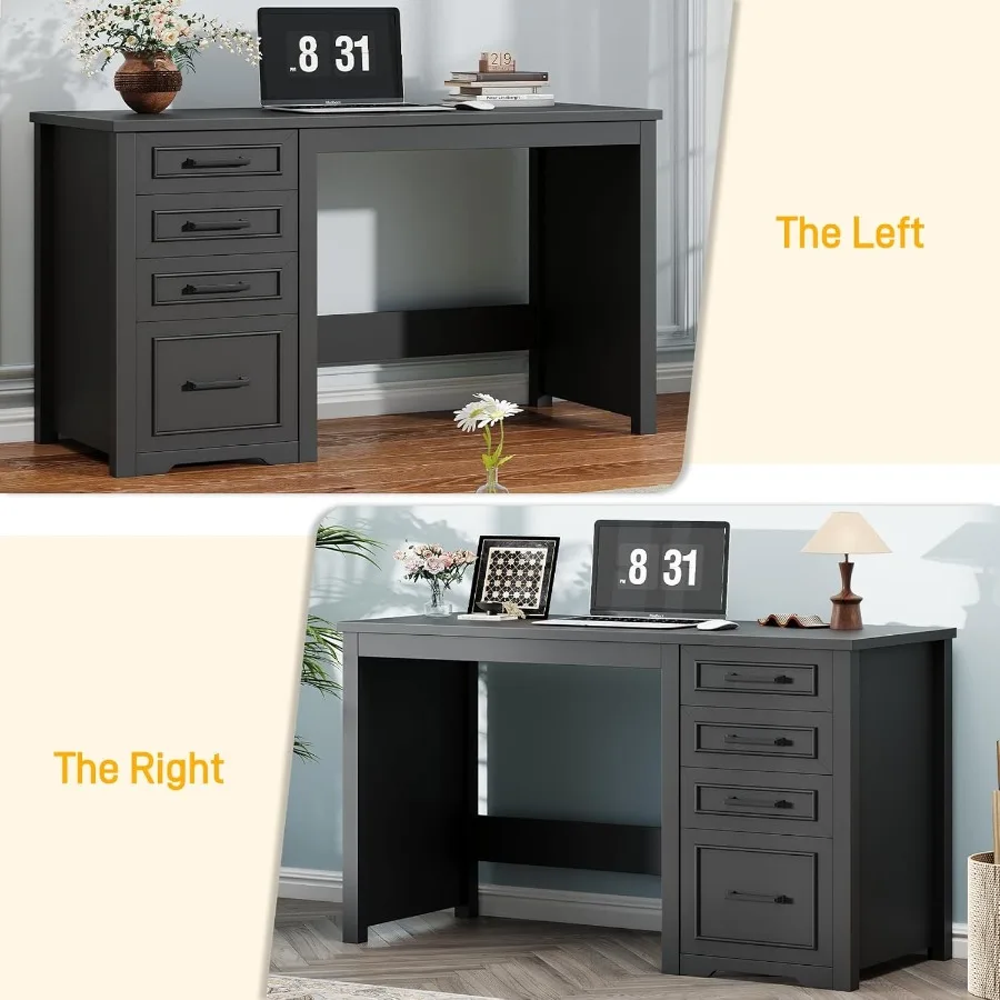 Farmhouse 49 Executive Desk with File Drawer and 4 Drawers Reversible Computer Desk with Ample Storage Rustic Home Writing Work