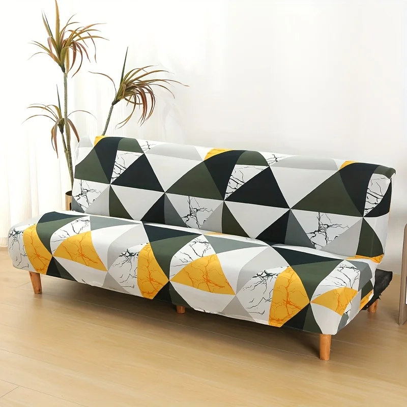 1pc Elastic sofa bed cover,Abstract Yellow Green Marble Geometric Block Pattern Couch Cover for Home Decor