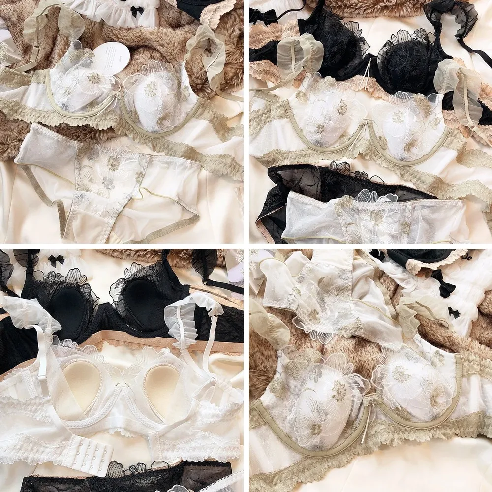 

Fairy Embroidery Lace Rabbit Ears Bra Set with Soft Steel Ring, Sexy Women Lingerie for Large Breasts